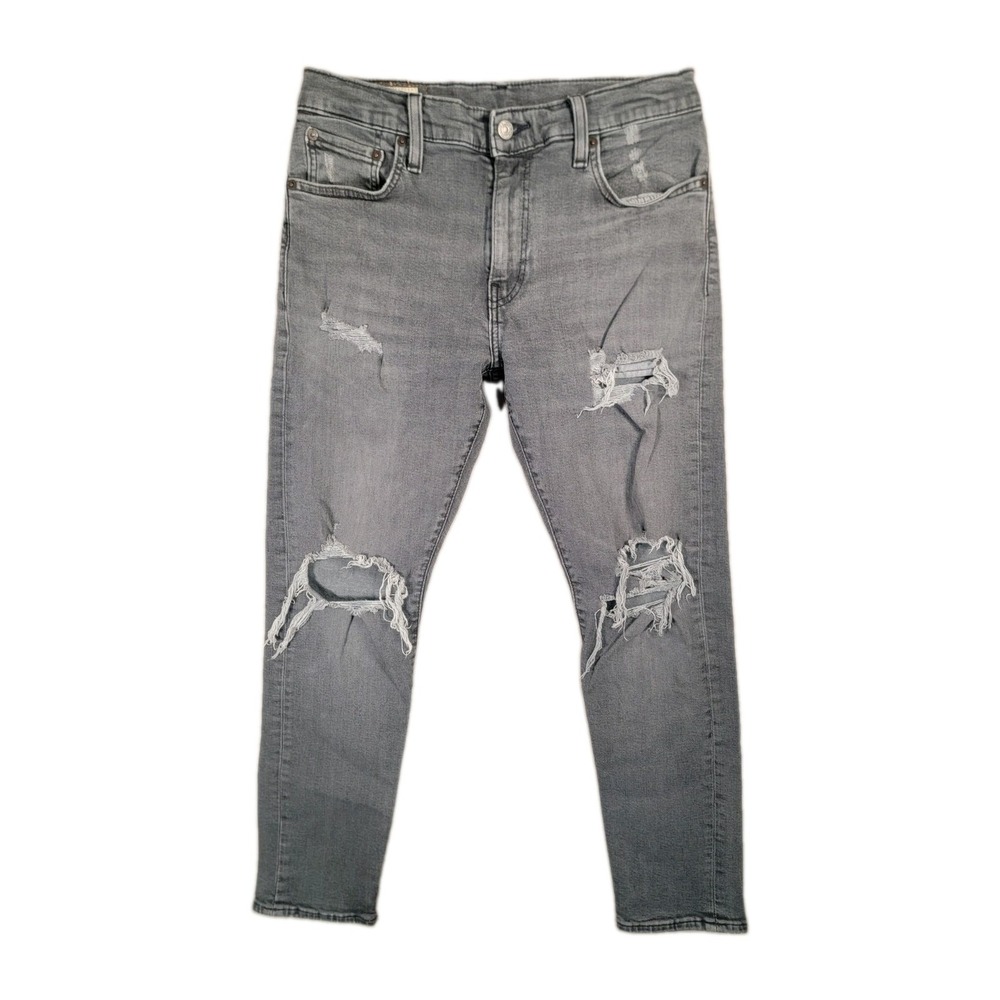 Levis Premium 512 Jeans Mens 30x30 Big E Gray Distressed Ripped Slim Taper Pants